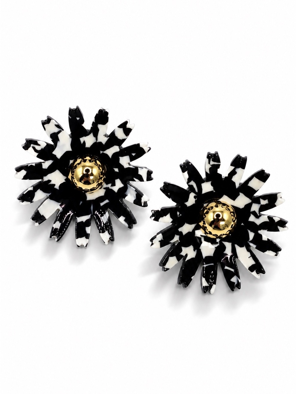 Lele Sadoughi Daisy Button Earrings in White and Black.